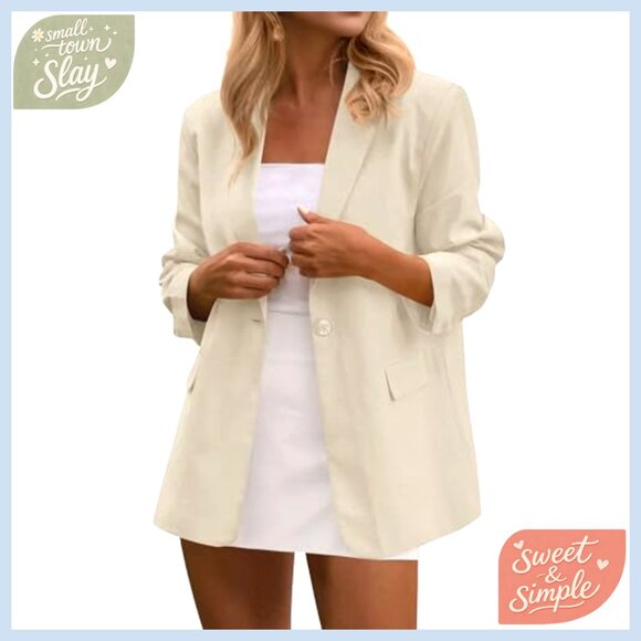 Long Sleeve Open Front Blazer, Business Casual Office Jacket, Standard Fit - Picture 2 of 6